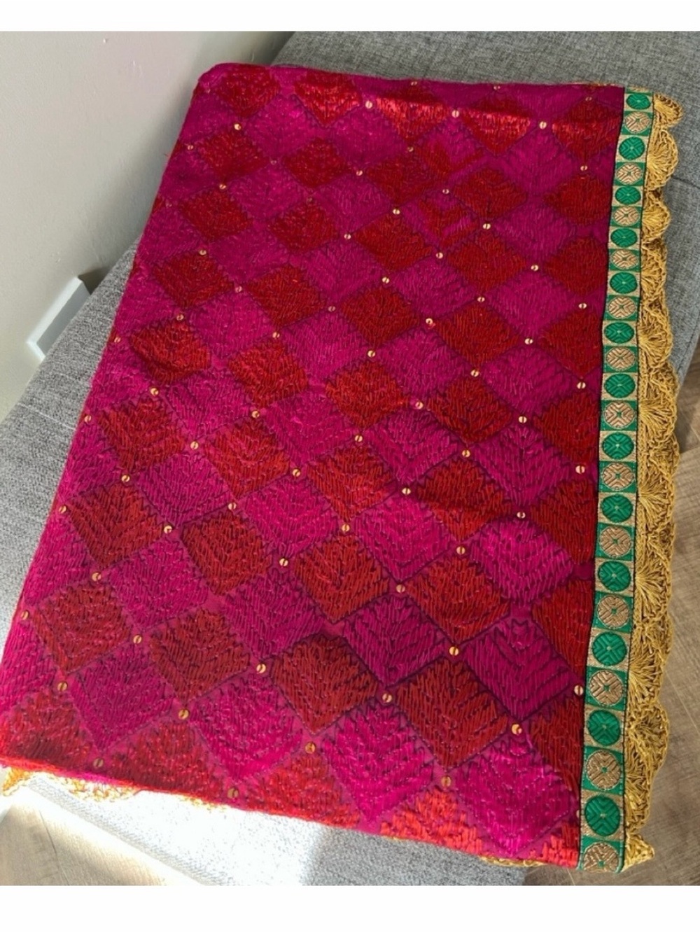 Indian Desi- Hand-embroidered Phulkari
Cotton schawl in vibrant colors